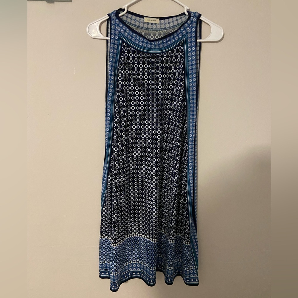 Blue and Black Patterned Sleeveless Dress